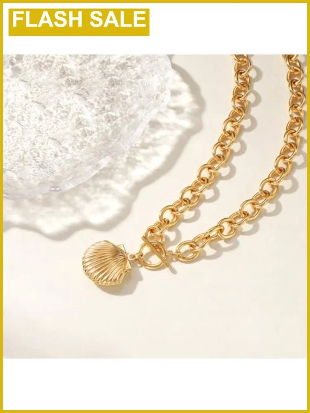 Chunky Heart Pendant Necklace 14K Gold Plated Brass Toggle Clasp Rolo Chain